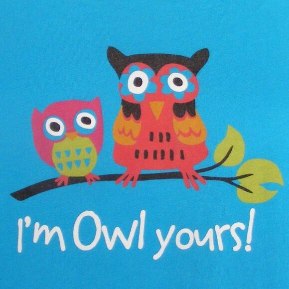 LAZY ONE Sleep Shirt, L, I'm OWL yours!, Blue, Red Ringer trim, Birds, Tree limb - Picture 2 of 9